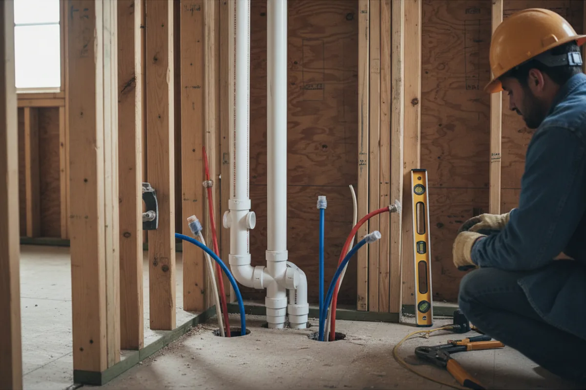 Drain and supply rough-in during Sump Pump Repair in Quitman